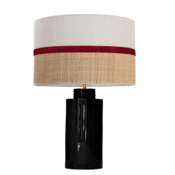 1727 - Lamp and Sack, Velvet and Raffia Shade (66cm height) Gold base flat design.