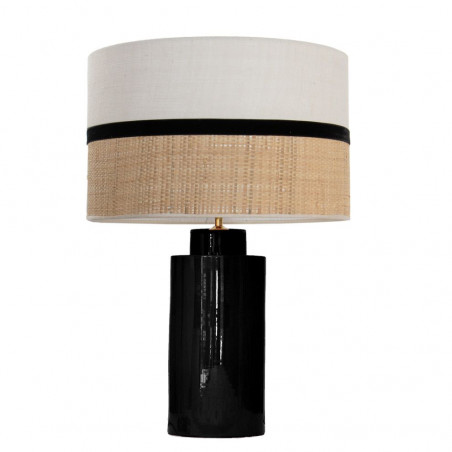 1727 - Lamp and Sack, Velvet and Raffia Shade (66cm height) Gold base flat design.