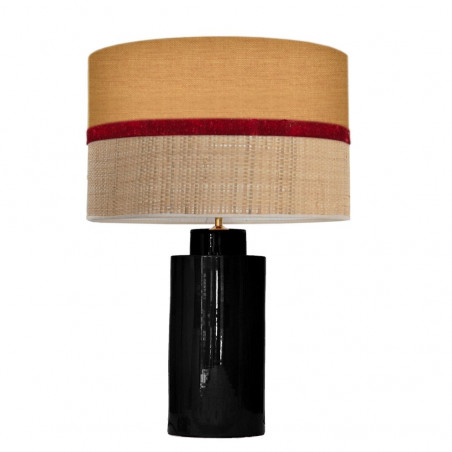 1727 - Lamp and Sack, Velvet and Raffia Shade (66cm height) Gold base flat design.