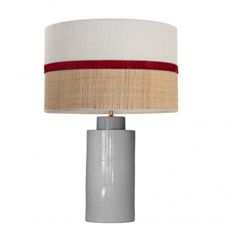 1727 - Lamp and Sack, Velvet and Raffia Shade (66cm height) Gold base flat design. 1727 - Lamp and Sack, Velvet and Raffia Shade (66cm height) Gold base flat design.