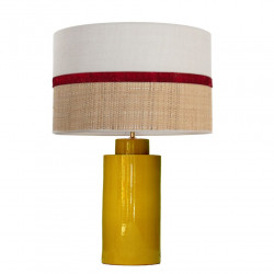 1727 - Lamp and Sack, Velvet and Raffia Shade (66cm height) Gold base flat design.