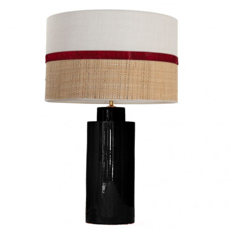 1727 - Lamp and Sack, Velvet and Raffia Shade (65cm height) Gold base flat design.