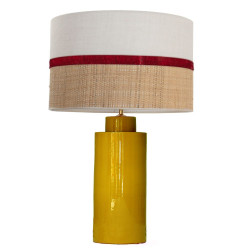 1727 - Lamp and Sack, Velvet and Raffia Shade (65cm height) Gold base flat design.