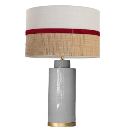 1727 - Gold base lamp / Sack, Velvet and Raffia Shade (67cm height) Gold base flat design. 1727 - Gold base lamp / Sack, Velvet and Raffia Shade (67cm height) Gold base flat design.