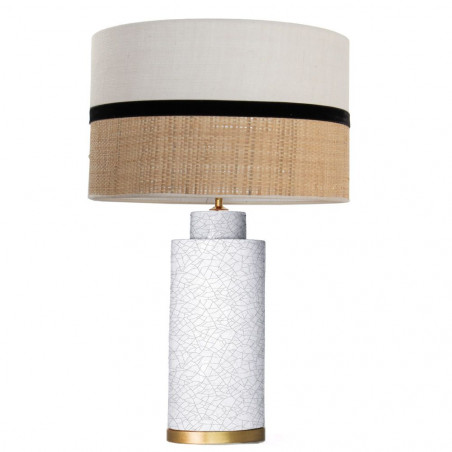 1727 - Gold base lamp / Sack, Velvet and Raffia Shade (67cm height) Gold base flat design.