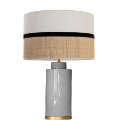 1728 - Lamp and Sack, Velvet and Raffia Shade (58.5cm height) Gold base flat design.