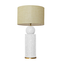 1837 - Lamp and Linen Shade (77cm height) Gold base flat design.