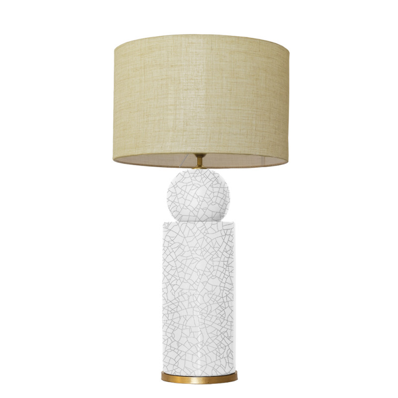 1837 - Lamp and Linen Shade (77cm height) Gold base flat design.