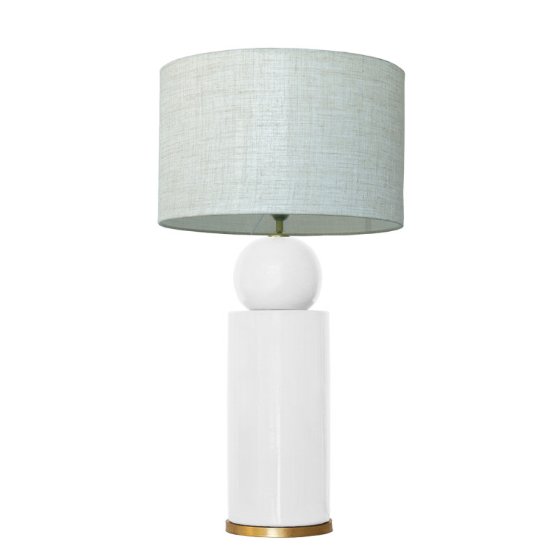 1837 - Lamp and Linen Shade (77cm height) Gold base flat design.