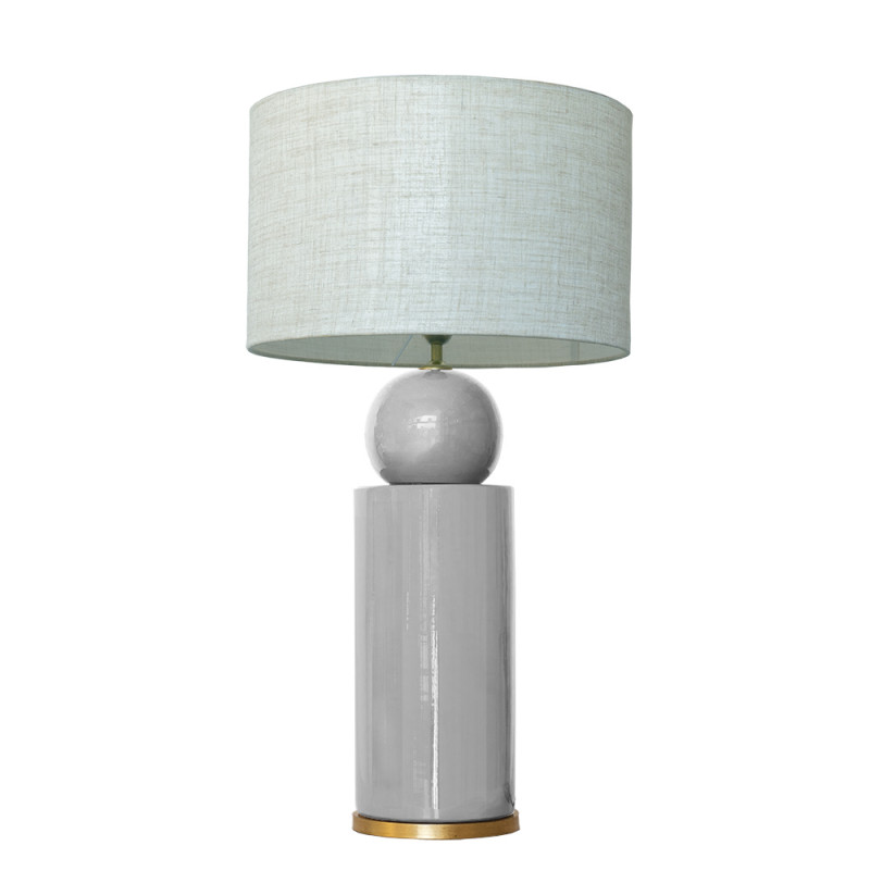 1837 - Lamp and Linen Shade (77cm height) Gold base flat design.