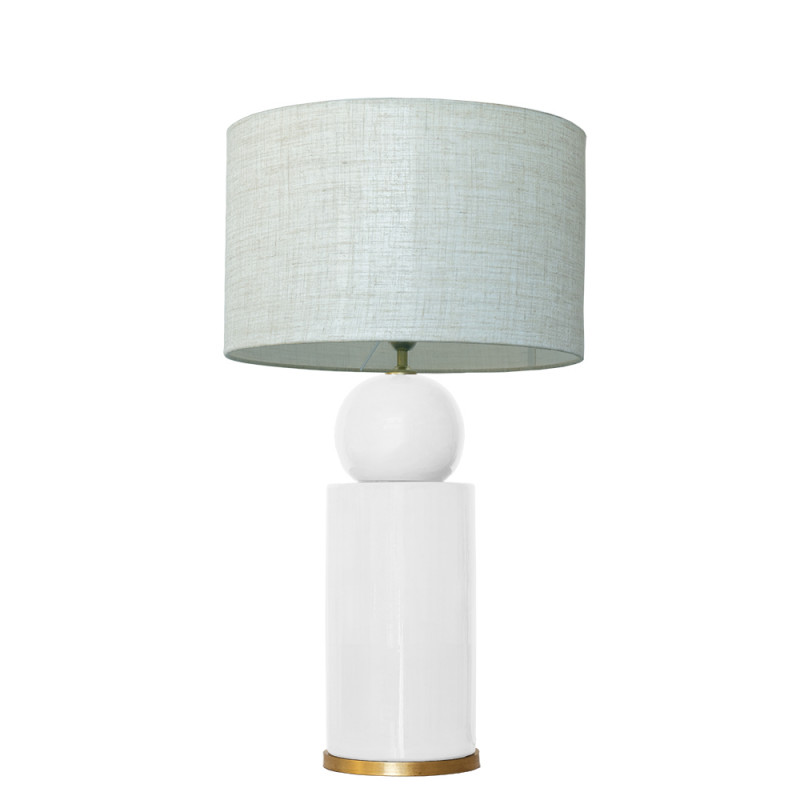 1838 - Ceramic lamp, Linen style shade and gold coloured base (67cm height)