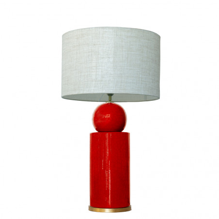 1838 - Ceramic lamp, Linen style shade and gold coloured base (67cm height)