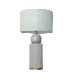 1838 - Ceramic lamp, Linen style shade and gold coloured base (67cm height)