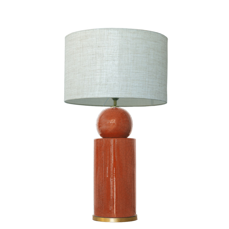 1838 - Ceramic lamp, Linen style shade and gold coloured base (67cm height)