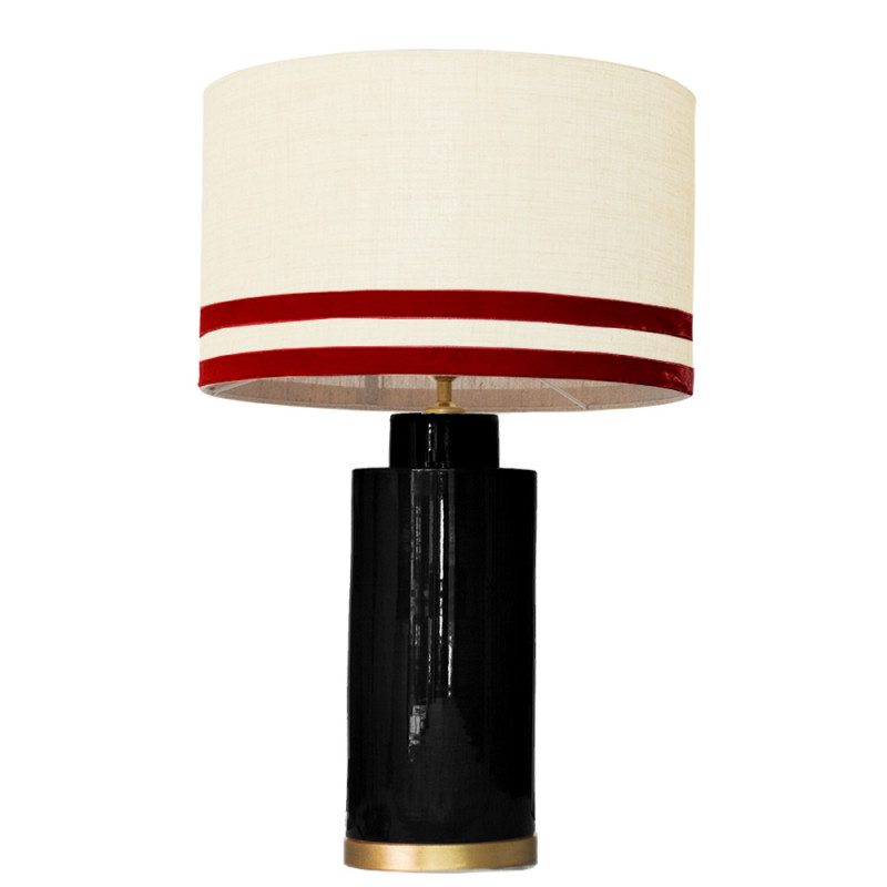 1727 - Lamp and Svel Toasted Linen Shade with velvet stripes(67cm height) Gold base flat design.