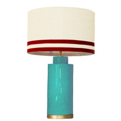 1727 - Lamp and Svel Toasted Linen Shade with velvet stripes(67cm height) Gold base flat design.