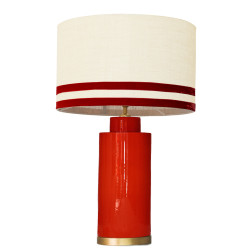 1727 - Lamp and Svel Toasted Linen Shade with velvet stripes(67cm height) Gold base flat design.