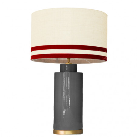 1727 - Lamp and Svel Toasted Linen Shade with velvet stripes(67cm height) Gold base flat design.