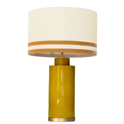 1727 - Lamp and Svel Toasted Linen Shade with velvet stripes(67cm height) Gold base flat design.