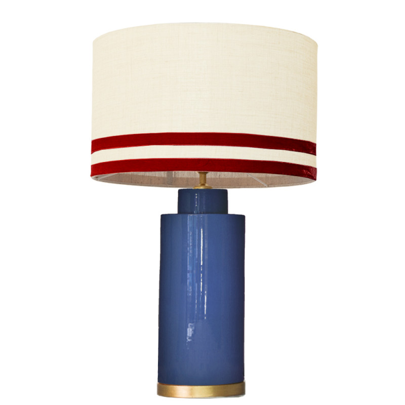 1727 - Lamp and Svel Toasted Linen Shade with velvet stripes(67cm height) Gold base flat design.