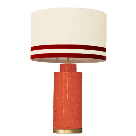 1727 - Lamp and Svel Toasted Linen Shade with velvet stripes(67cm height) Gold base flat design.