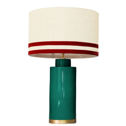 1727 - Lamp and Svel Toasted Linen Shade with velvet stripes(67cm height) Gold base flat design.