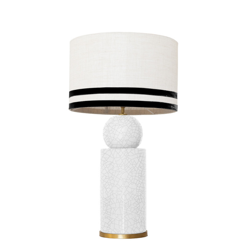 1838 - Lamp and Linen Svel White Shade, velvet, gold base (67cm height).