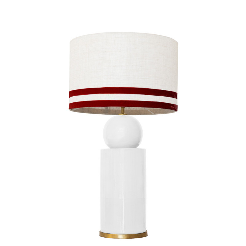 1838 - Lamp and Linen Svel White Shade, velvet, gold base (67cm height).