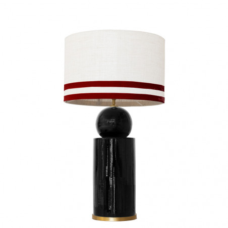 1838 - Lamp and Linen Svel White Shade, velvet, gold base (67cm height).