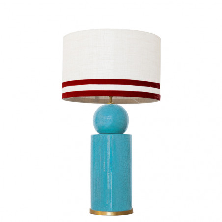 1838 - Lamp and Linen Svel White Shade, velvet, gold base (67cm height).