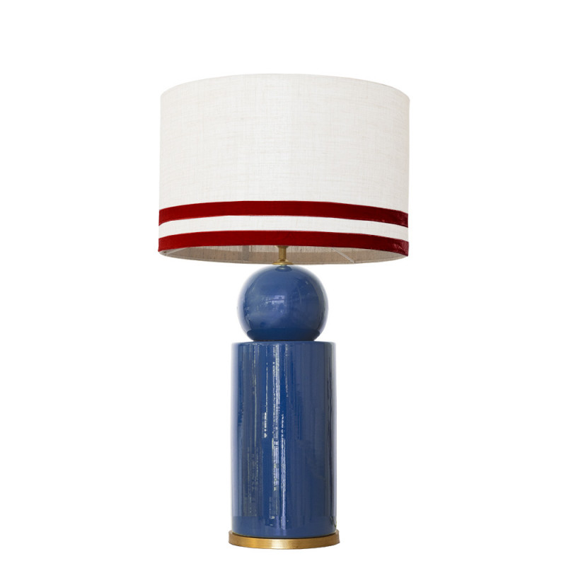 1838 - Lamp and Linen Svel White Shade, velvet, gold base (67cm height).