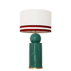 1838 - Lamp and Linen Svel White Shade, velvet, gold base (67cm height).