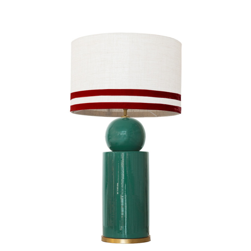 1838 - Lamp and Linen Svel White Shade, velvet, gold base (67cm height).