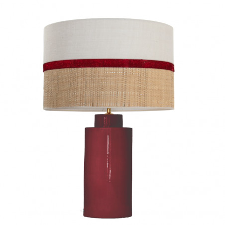 1728 - Lamp and Sack, Velvet and Raffia Shade (59cm height) Gold base flat design.