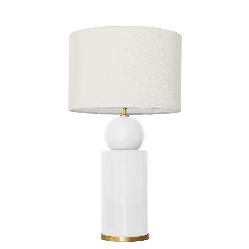 1838 - Ceramic lamp, sack style shade and gold coloured base (67cm height)