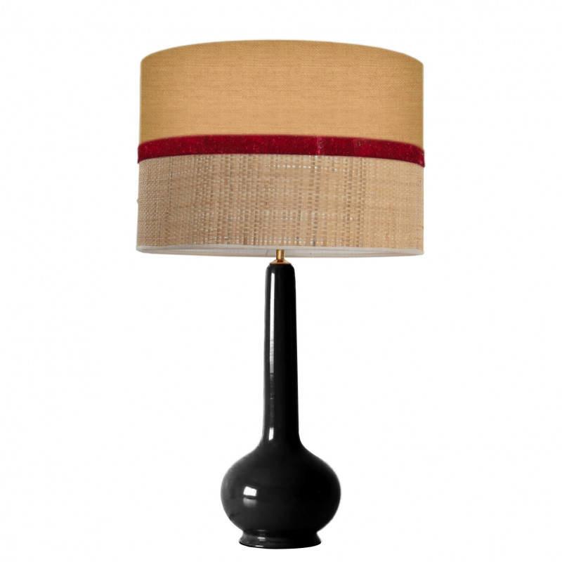 1779 - Lamp and Sack, Raffia and velvet strip (75cm height)