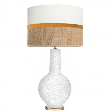 1764 - Lamp and Sack, Velvet and Raffia Shade (75cm height) Gold base flat design.