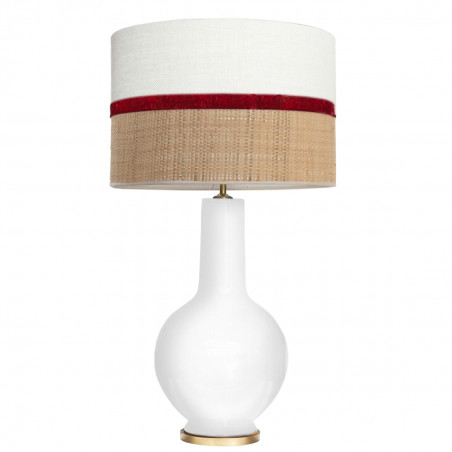 1764 - Lamp and Sack, Velvet and Raffia Shade (75cm height) Gold base flat design.