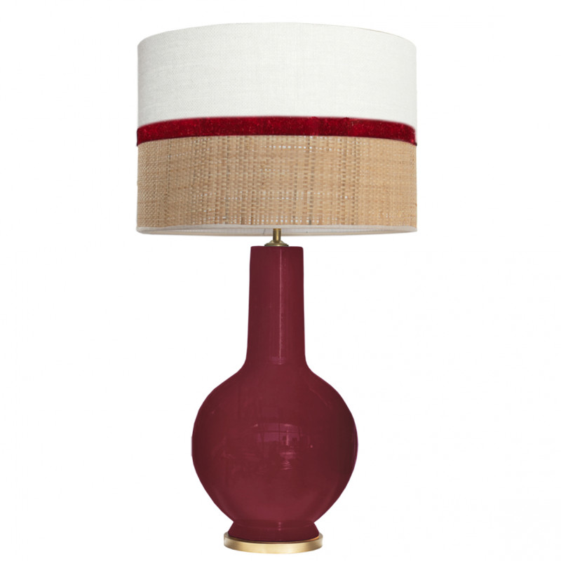 1764 - Lamp and Sack, Velvet and Raffia Shade (75cm height) Gold base flat design.