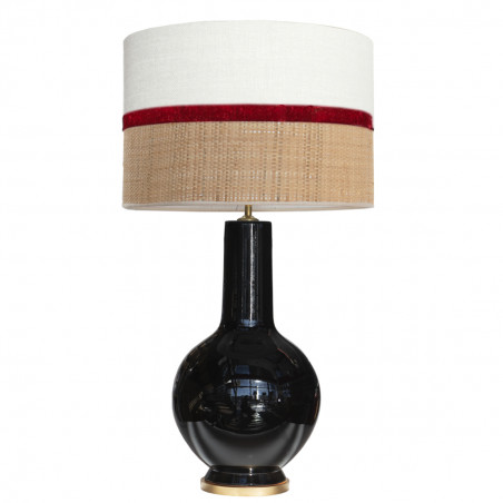 1764 - Lamp and Sack, Velvet and Raffia Shade (75cm height) Gold base flat design.