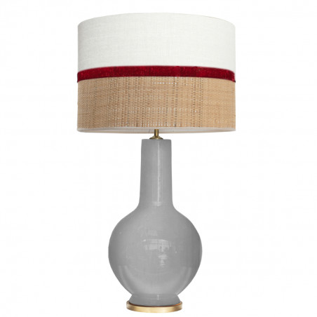 1764 - Lamp and Sack, Velvet and Raffia Shade (75cm height) Gold base flat design.