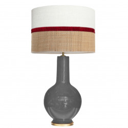 1764 - Lamp and Sack, Velvet and Raffia Shade (75cm height) Gold base flat design.