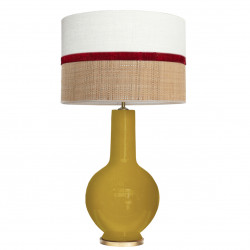 1764 - Lamp and Sack, Velvet and Raffia Shade (75cm height) Gold base flat design.