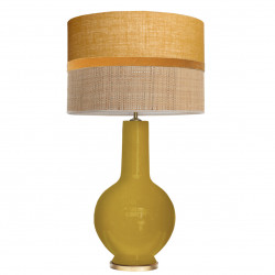 1764 - Lamp and Sack, Velvet and Raffia Shade (75cm height) Gold base flat design.