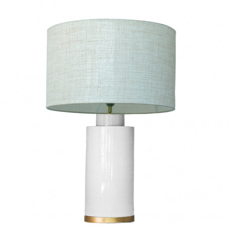 1728 - Small lamp, Linen style shade and gold coloured base (61cm height)