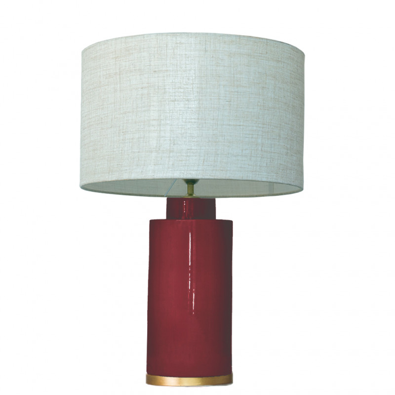 1728 - Small lamp, Linen style shade and gold coloured base (61cm height)