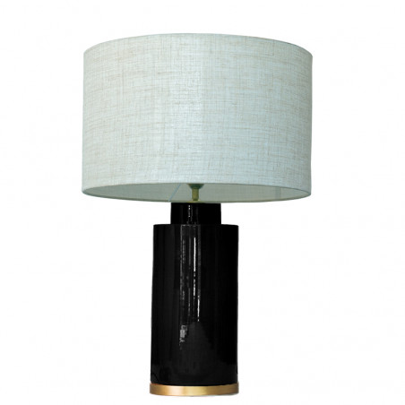 1728 - Small lamp, Linen style shade and gold coloured base (61cm height)