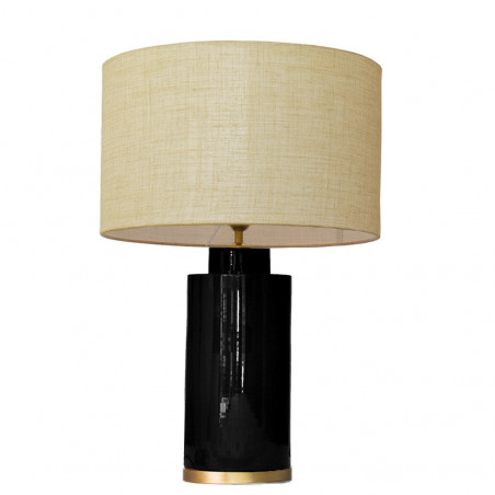 1728 - Small lamp, Linen style shade and gold coloured base (61cm height)