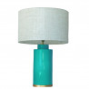 1728 - Small lamp, Linen style shade and gold coloured base (61cm height)