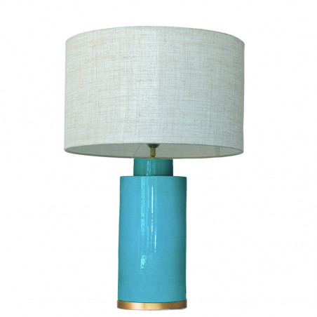 1728 - Small lamp, Linen style shade and gold coloured base (61cm height)